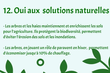 image de l’une des pancartes du parcours : les arbres et les haies maintiennent et enrichissent les sols pour l’agriculture, protègent la biodiversité, …