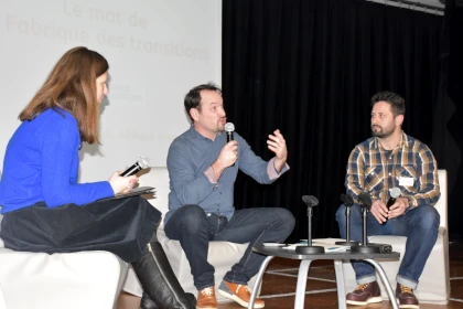 photo de l’intervention de Benoît Thévard, accompagné par Anna Goral et Julian Perdrigeat